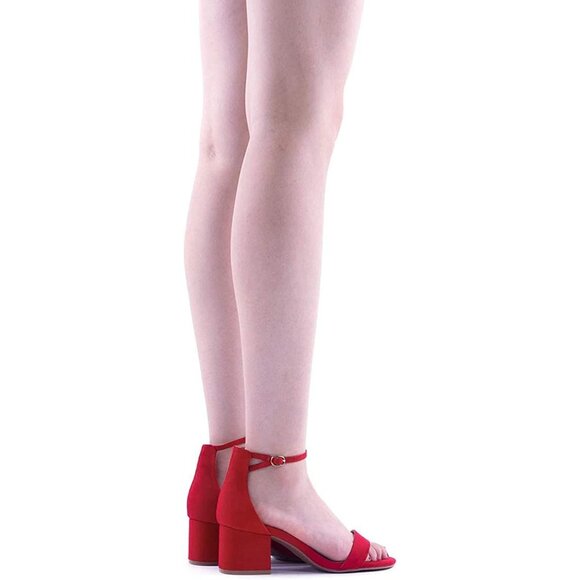 Dream Pairs Women's Red Suede Chunky Block Heel Ankle Strap Sandals Shoes - Picture 8 of 8